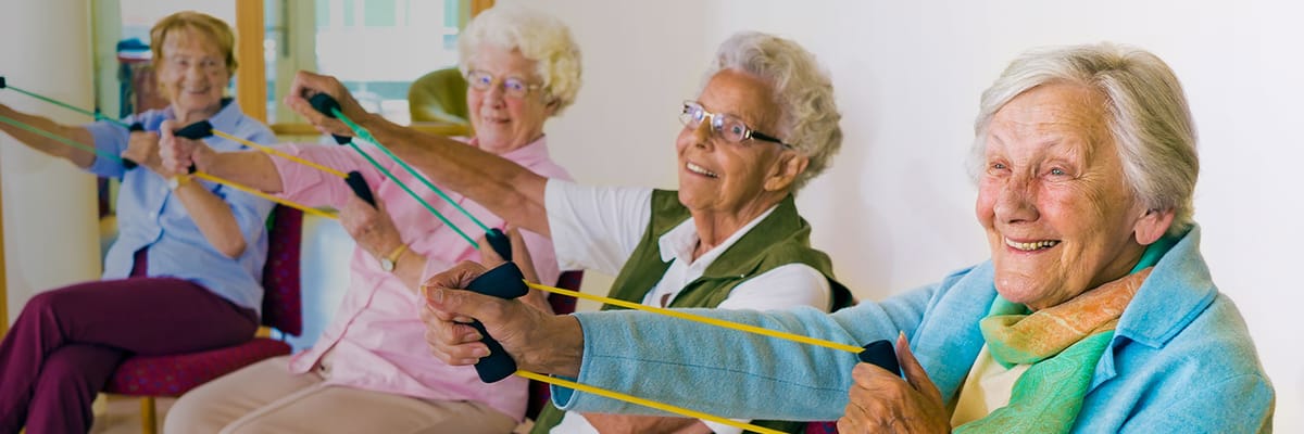 Residents engaged in a physical activity class