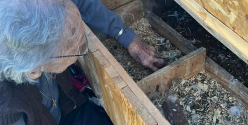 Resident engaging with a wooden activity box