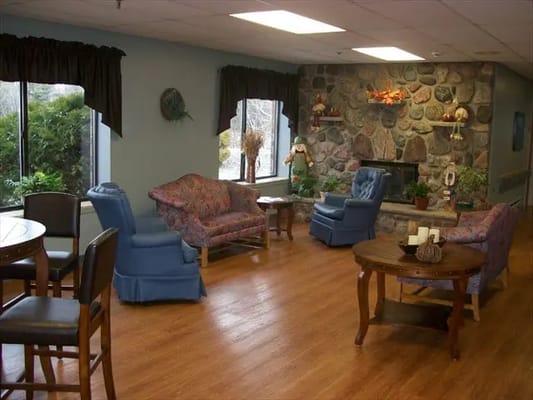 Comfortable lounge area in a senior living facility