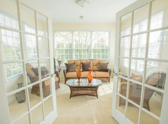 Bright common area with comfortable seating
