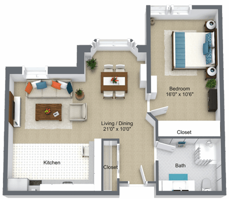 Architectural floor plan of a resident unit