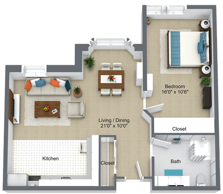 Architectural floor plan of a resident unit