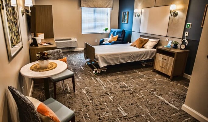 Cozy interior view of a resident room with furniture