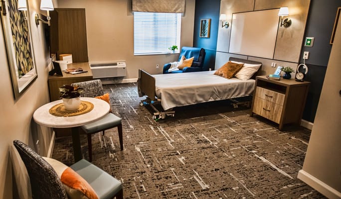 Cozy interior view of a resident room with furniture