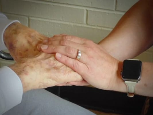Close-up of two hands clasped together