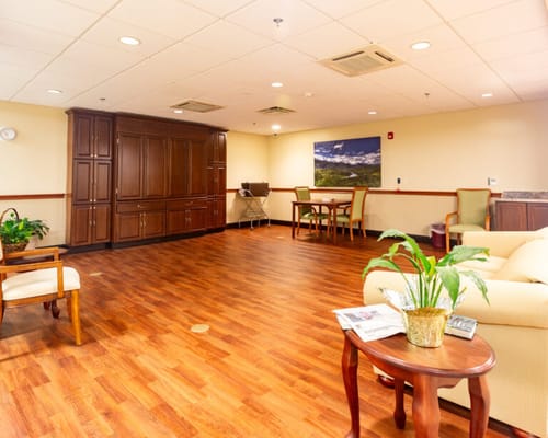 Bright common area with seating and decor