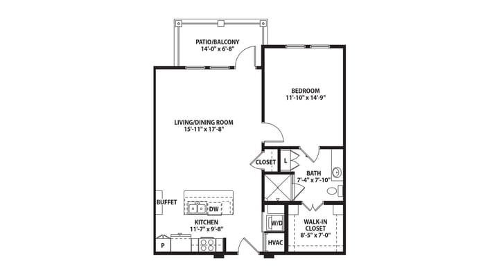 Architectural floor plan with labeled rooms and dimensions