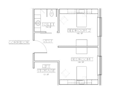Architectural floor plan showing resident units