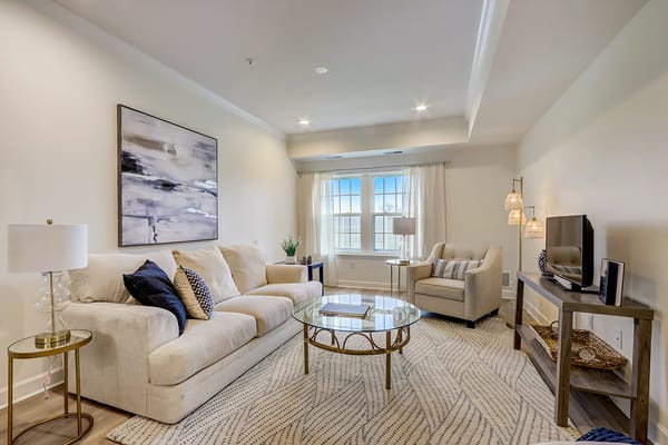 A cozy living room in a senior living facility