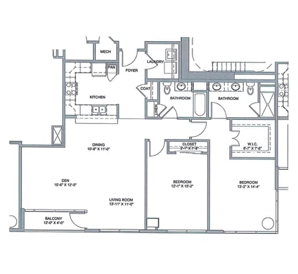 Architectural floor plan of a two-bedroom apartment