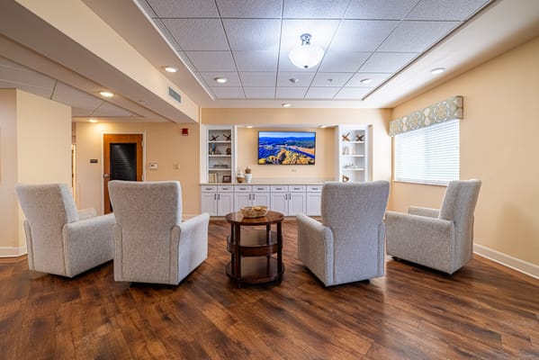 Bright common area with comfortable seating