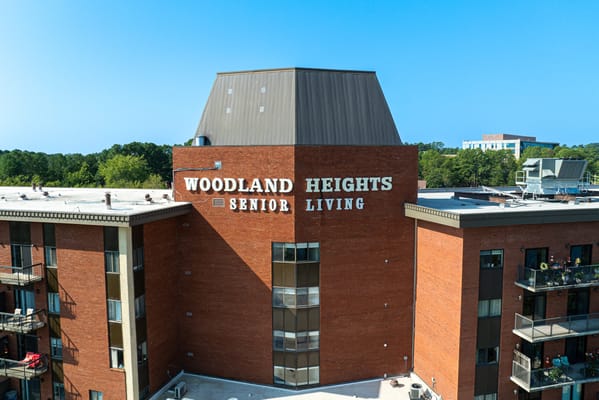 Aerial view of Woodland Heights Senior Living building
