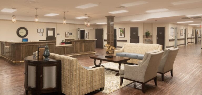 Bright and welcoming lobby area with seating