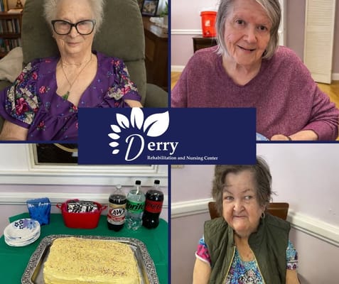 Residents enjoying cake at a birthday celebration