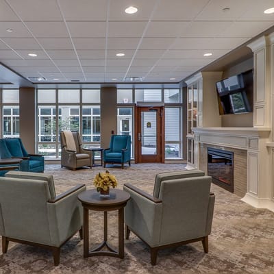 Bright interior common area with comfortable seating