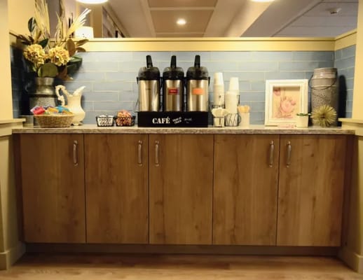 Coffee station in a welcoming interior space