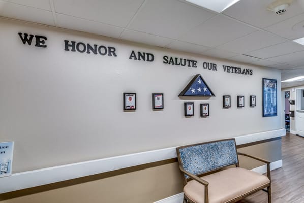 Interior wall honoring veterans in a common area