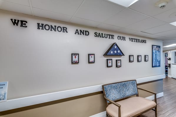 Interior wall honoring veterans in a common area