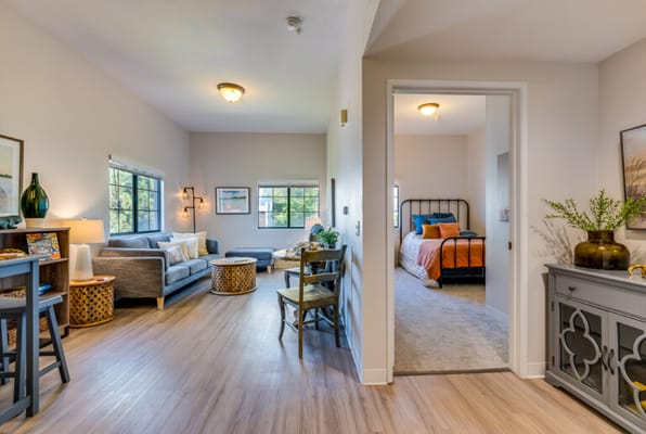 Cozy living area of a resident room