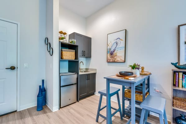 Cozy kitchen area in a resident's room