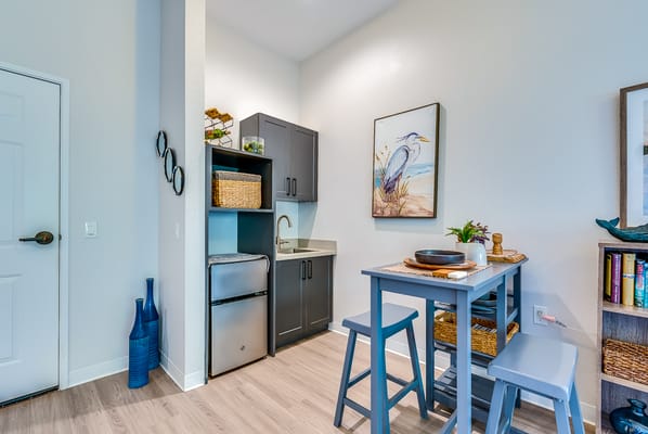 Cozy kitchen area in a resident's room