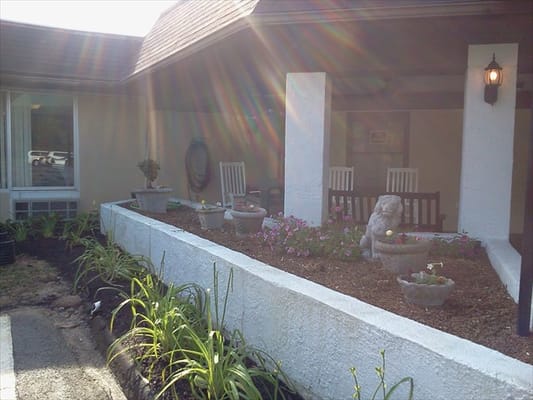 Flower garden in front of a senior living facility