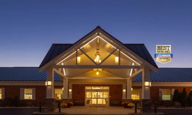 Exterior view of a nursing home facility entrance