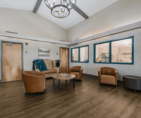 Comfortable seating area in a facility interior