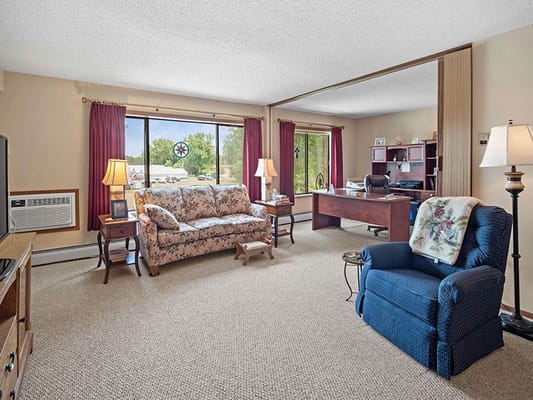 A cozy living area in the assisted living facility