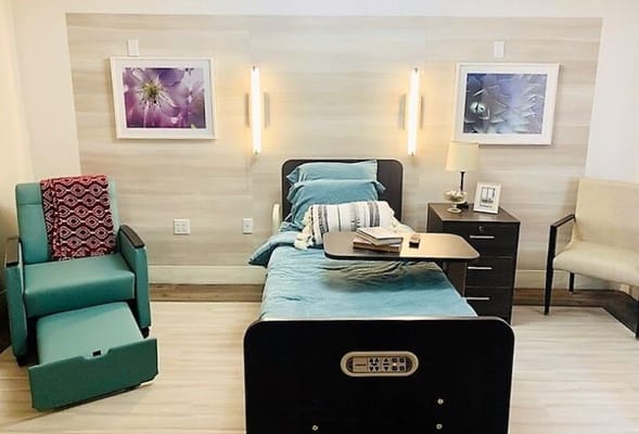 A private resident room with comfortable furnishings