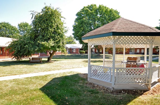 Outdoor gazebo in a senior living community garden