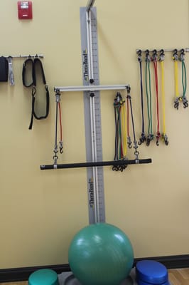 Well-equipped therapy room with exercise equipment