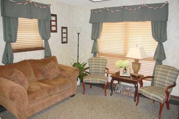 Comfortable seating area in a senior living facility