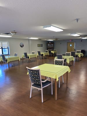 Dining room with empty tables and chairs