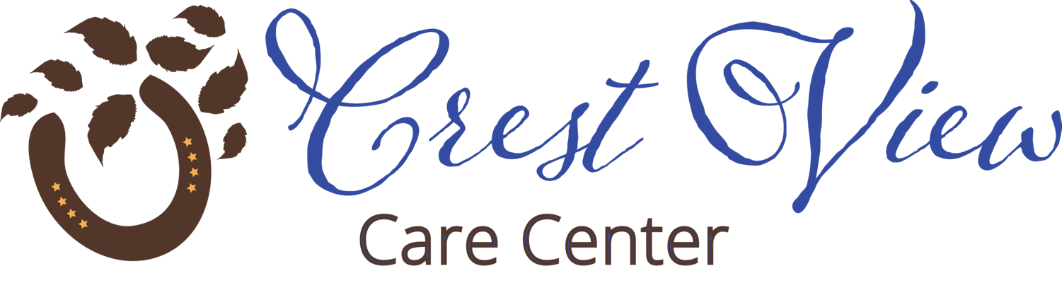 Crest View Care Center logo with leaves and stars