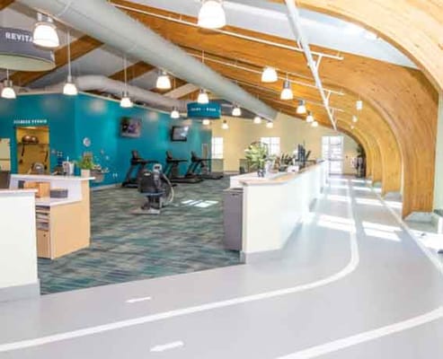 Interior fitness area with gym equipment