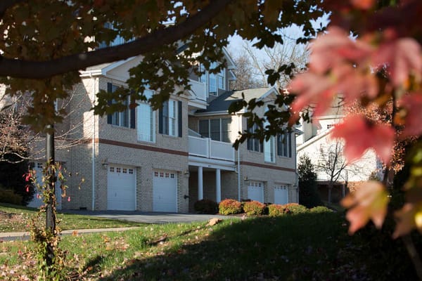 Exterior view of a residential building surrounded by trees