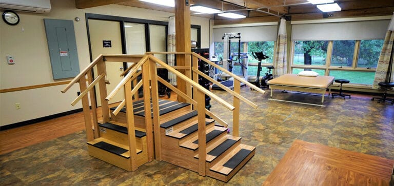 Interior view of a rehabilitation facility gym area