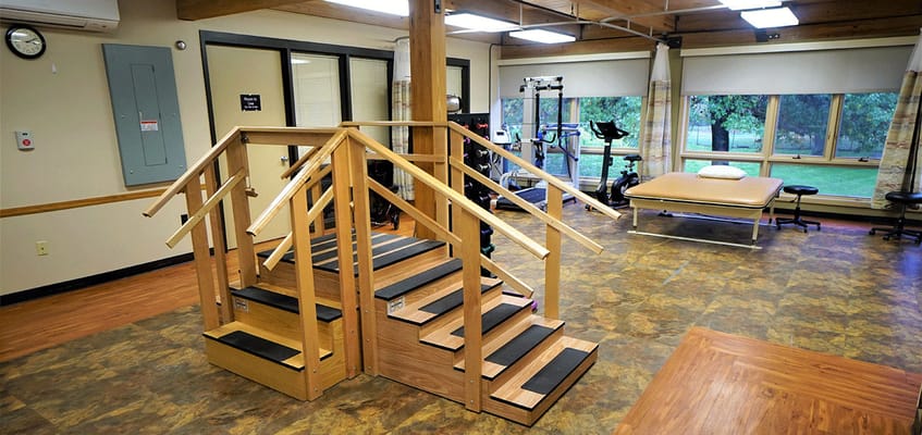 Interior view of a rehabilitation facility gym area