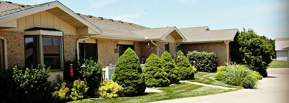Exterior view of a landscaped area of the facility