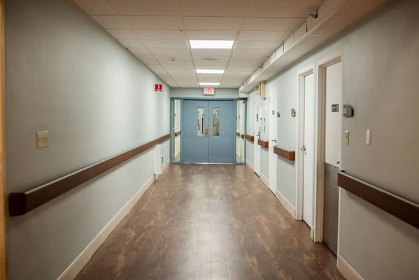 Bright corridor in a senior care facility