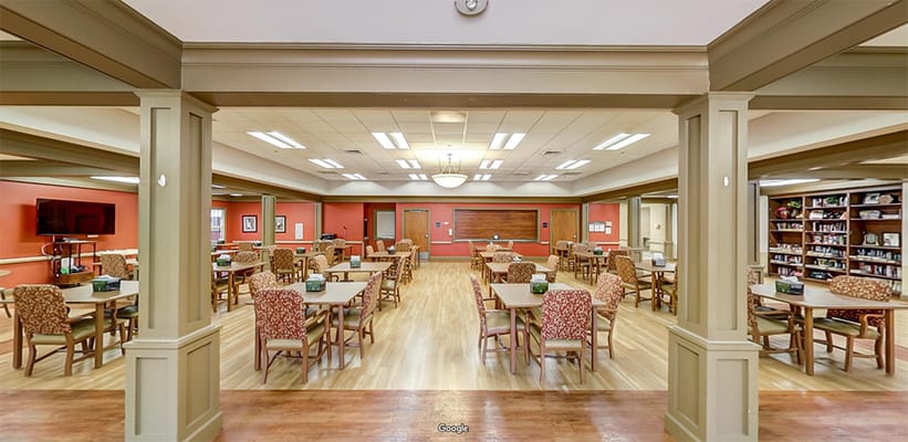 Interior view of a common area set for dining