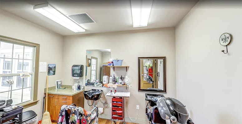 Interior view of a hair salon with equipment
