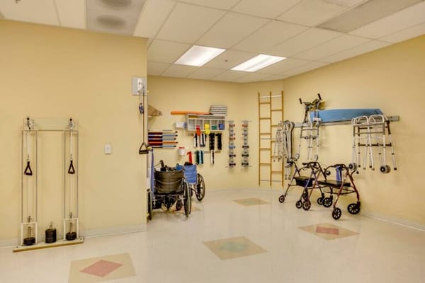 Physical therapy equipment in a fitness room