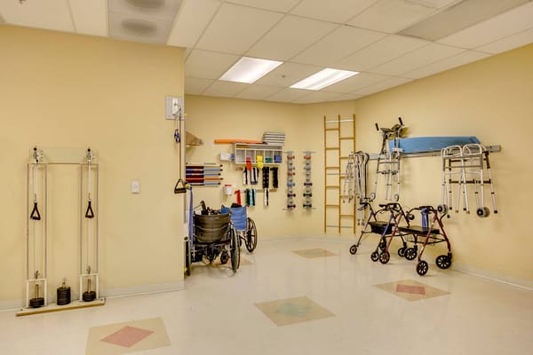 Physical therapy equipment in a fitness room