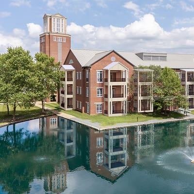 Exterior view of Broadmead facility by the water