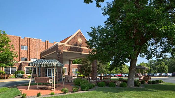 Exterior view of a senior living facility entrance