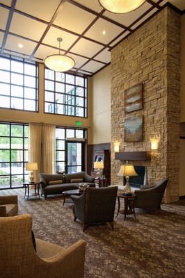 Comfortable seating area in a bright lobby