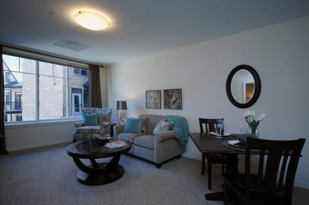 Cozy interior of a resident living space with dining area
