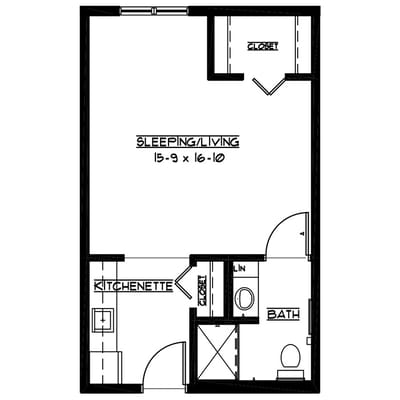 Architectural floor plan of a resident unit